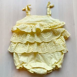 Janie and Jack Pastel Yellow Cotton Ruffled Eyelet Bubble Romper 0-3 months